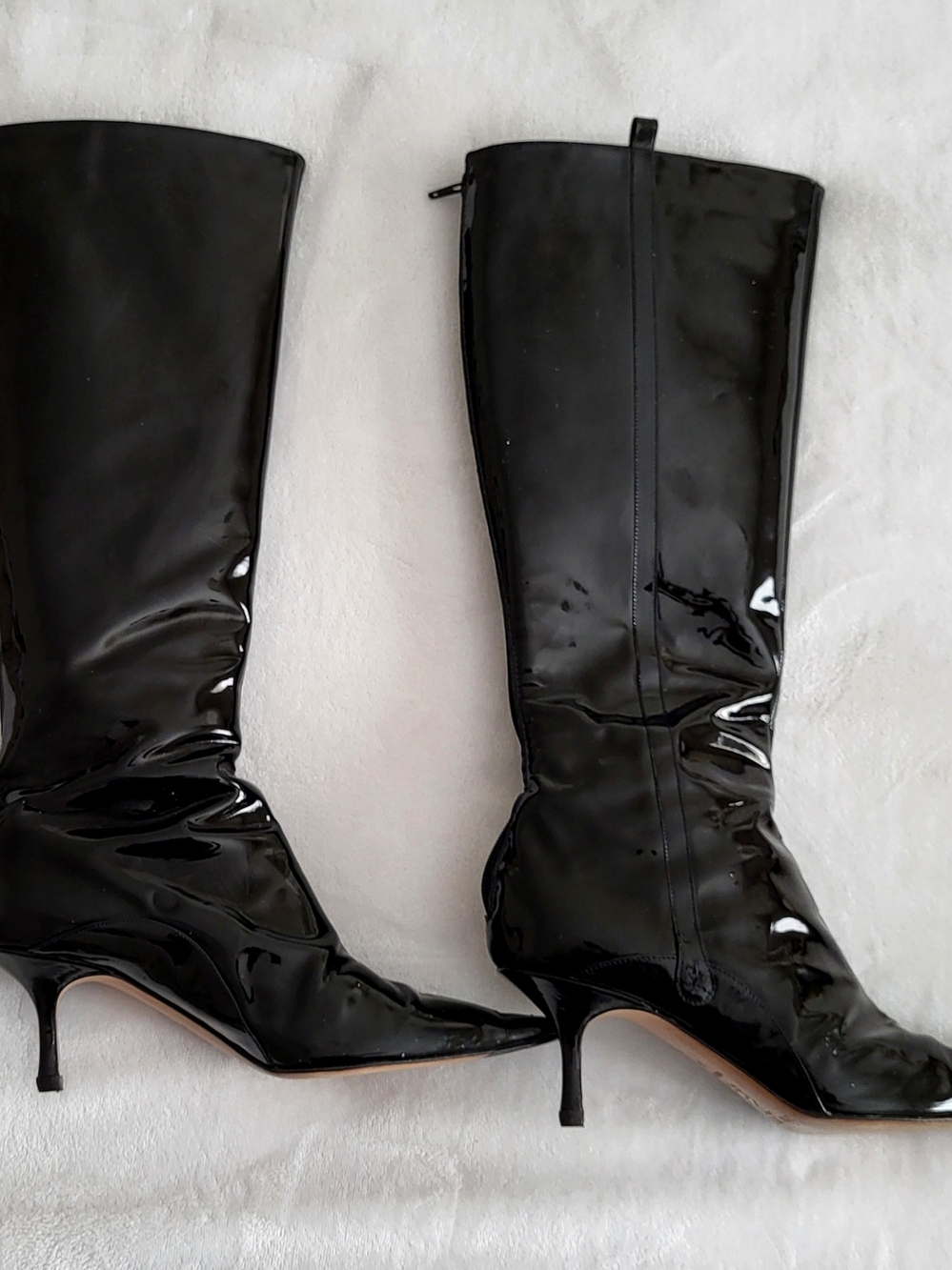 Jimmy Choo Black Patent Knee-High Stiletto Boots Italy Size 9 Euro 39
